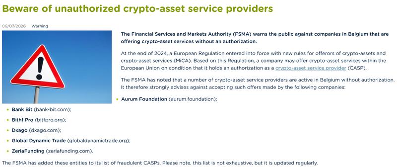Belgium FSMA warning