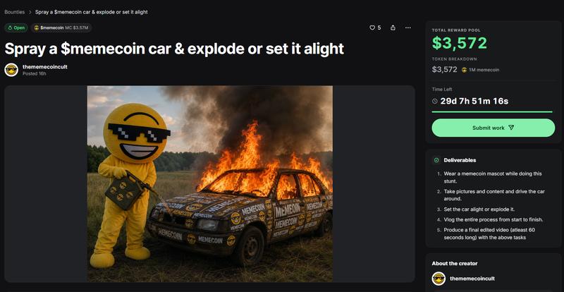 Bounty to spray paint and set car on fire