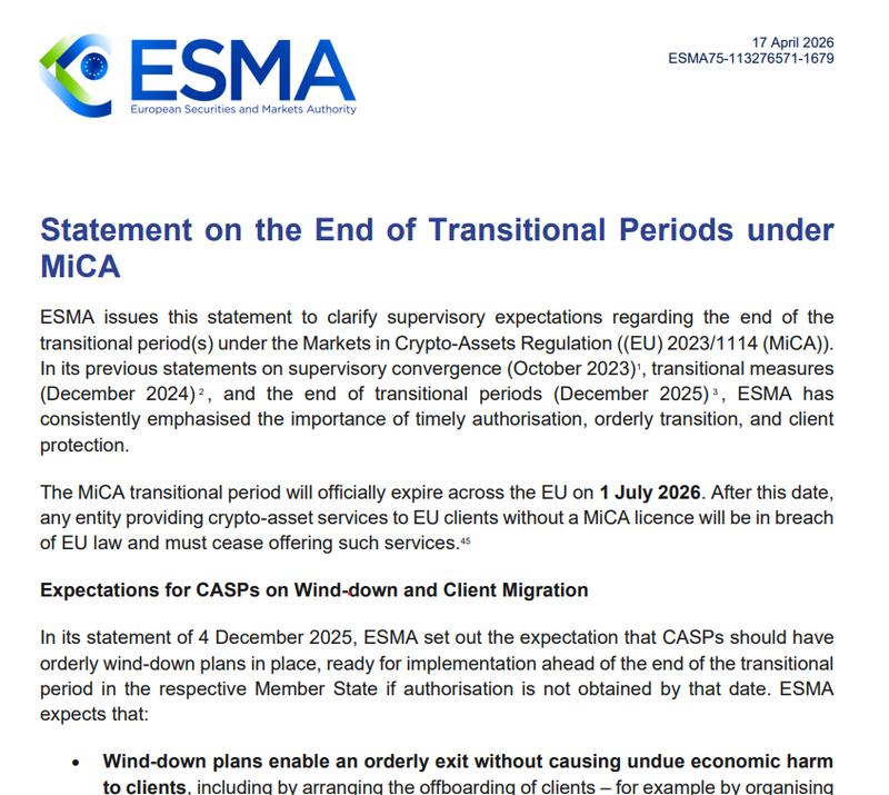 Statement on the end of transitional periods