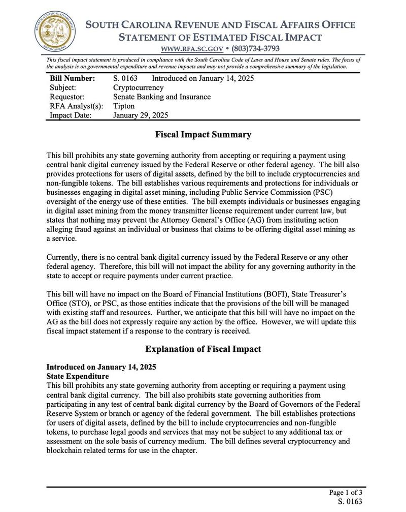 South Carolina State House document