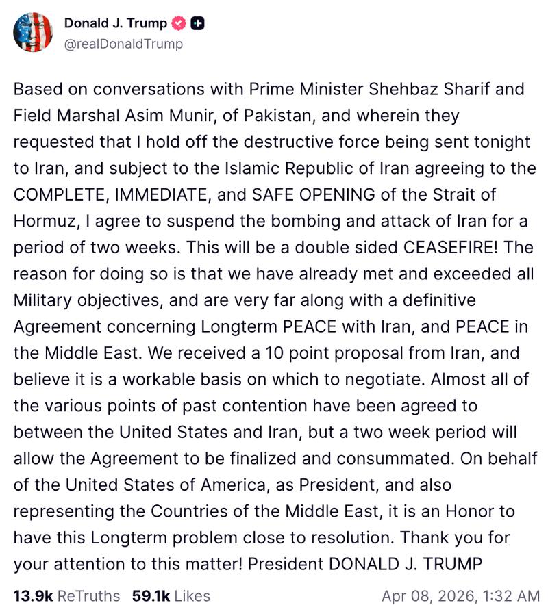 Donald Trump Truth Social post