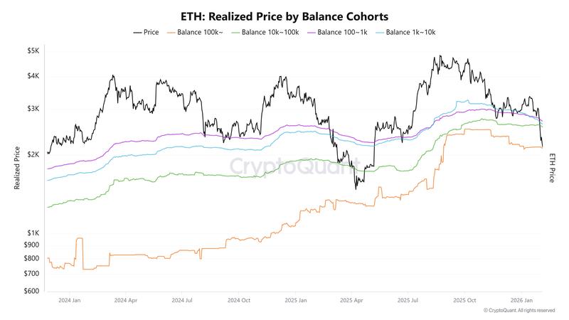 ETH realized price by balance cohorts
