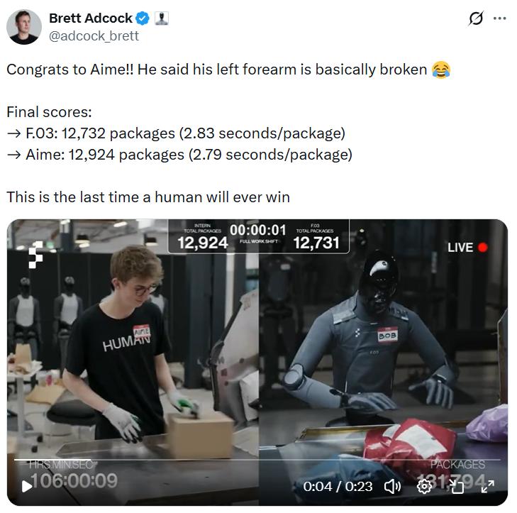 Human vs robots package sorting comparison