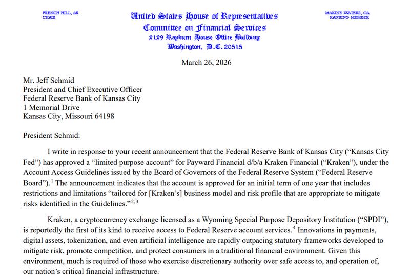 US Representative Maxine Waters letter