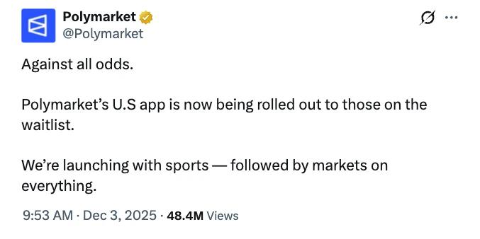 Polymarket US app announcement