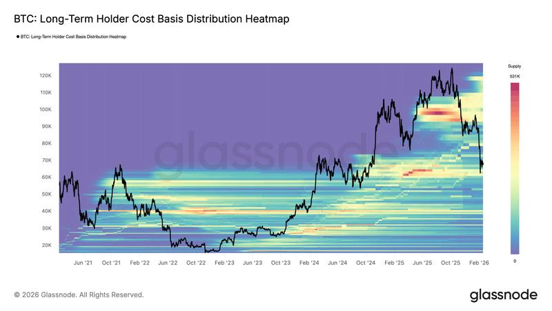 BTC long-term holder cost basis distribution heatmap