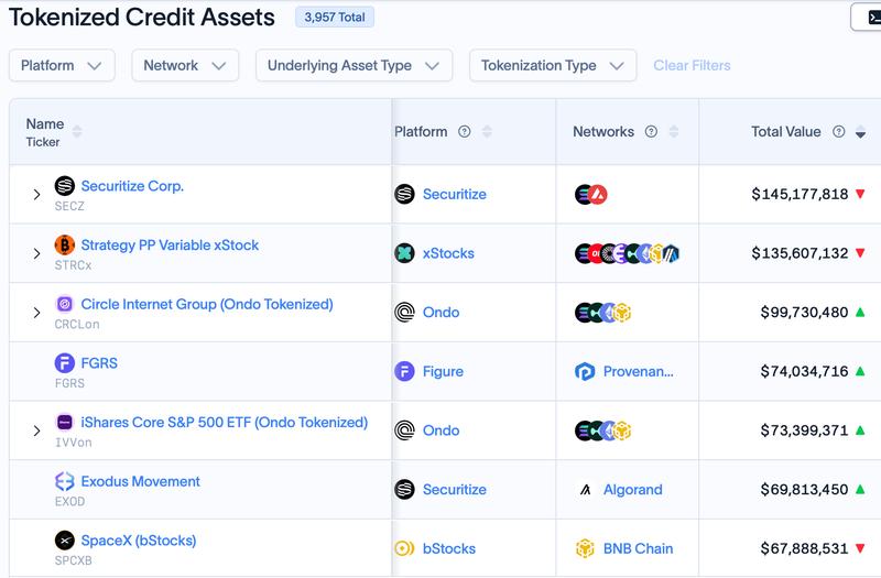Top tokenized stocks by distributed value