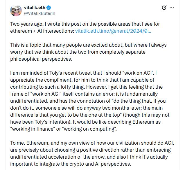 Buterin's perspective on the convergence of Ethereum and AI
