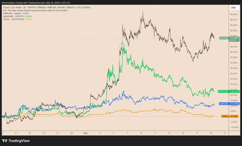 ZEC versus other privacy coins and crypto market cap