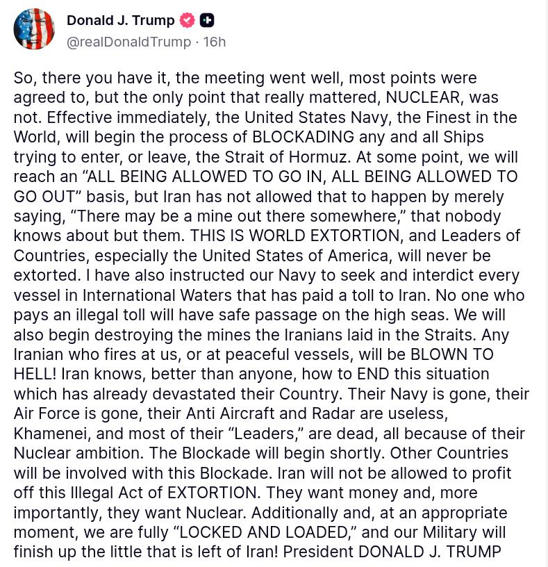 Trump Truth Social post