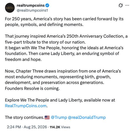Real Trump Coins X account screenshot