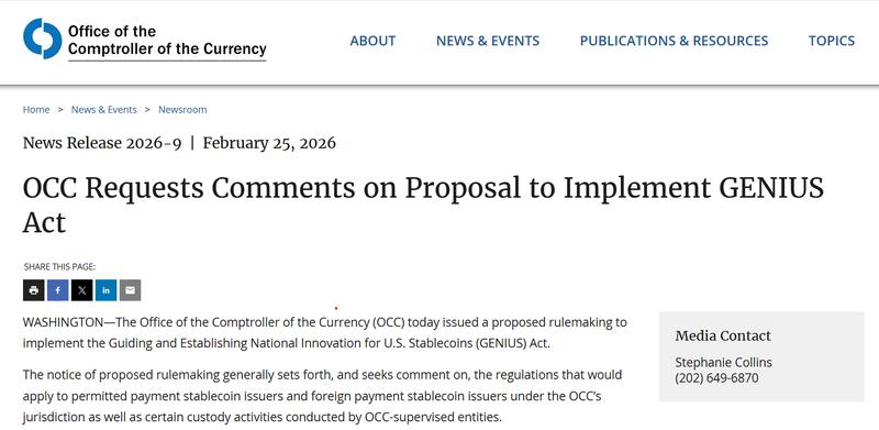 OCC Requests Comments on Proposal to Implement GENIUS Act