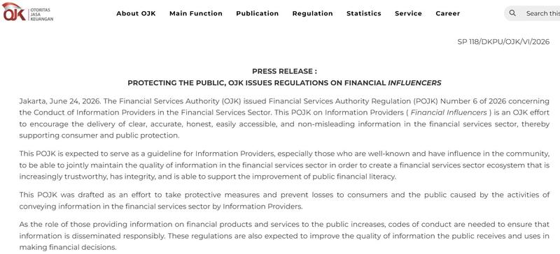 OJK announcement excerpt