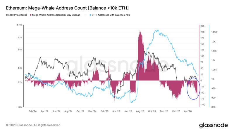 Ethereum mega-whale address count balance