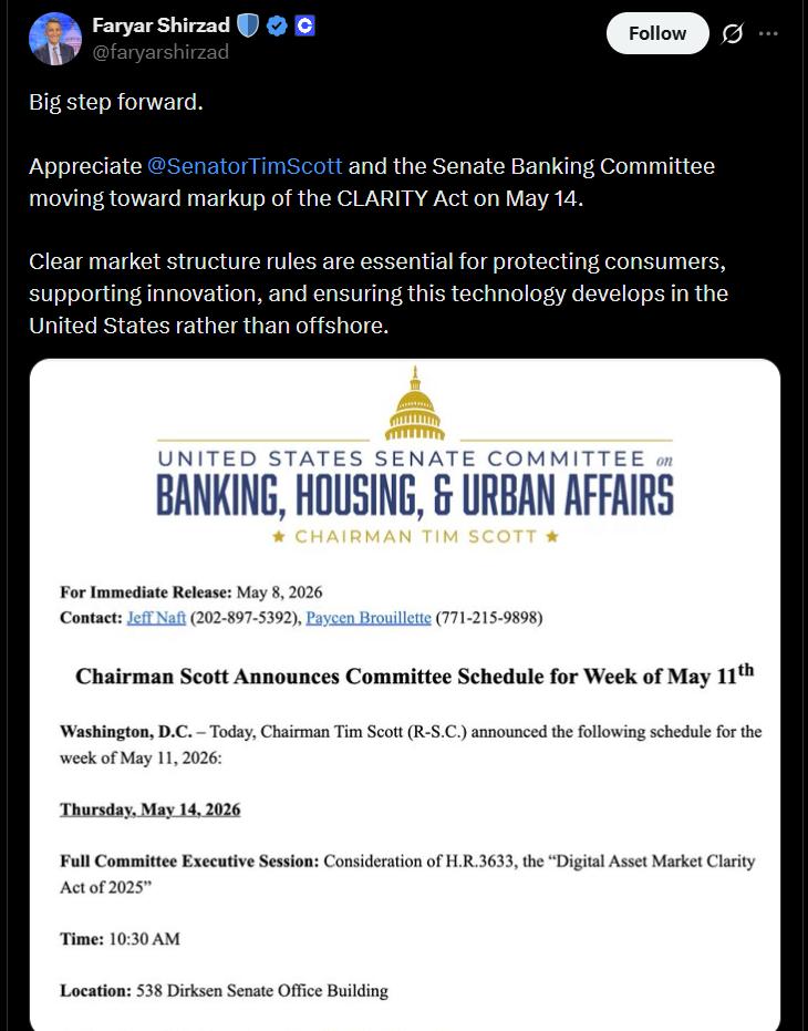 Social media post about CLARITY Act