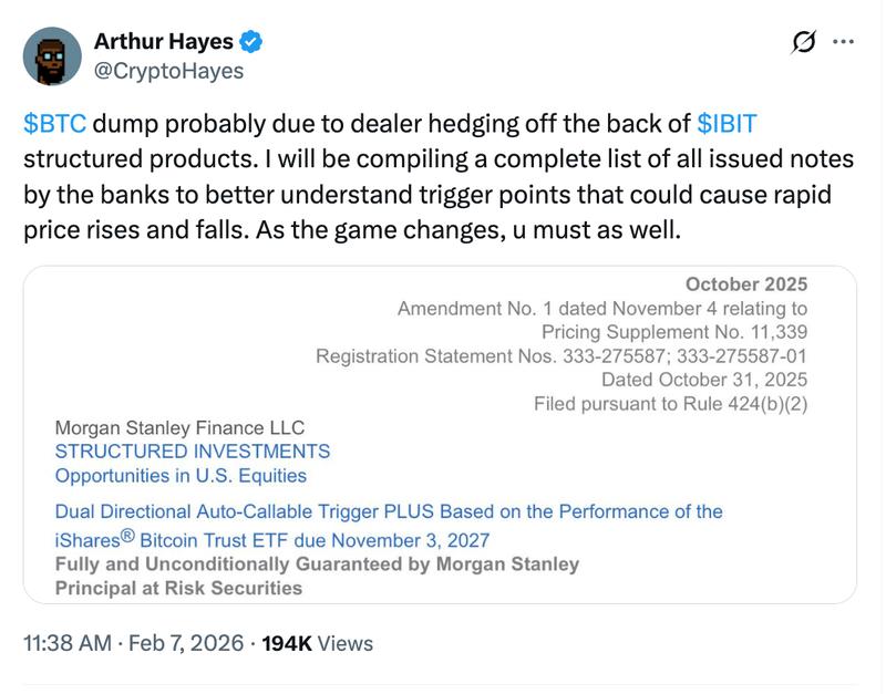 Arthur Hayes post on X