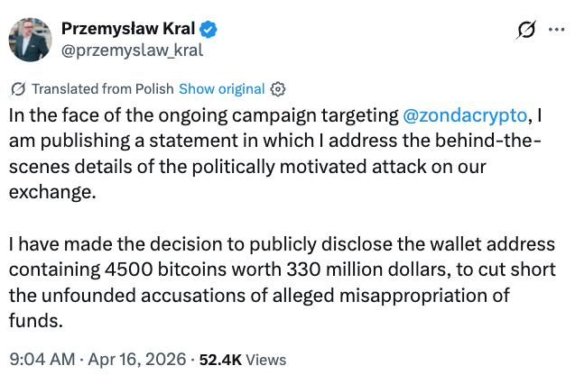 Statement from Przemysław Kral