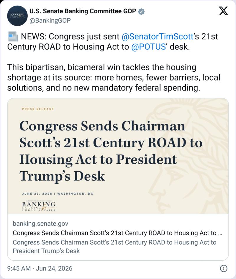 US Senate Banking Committee GOP statement
