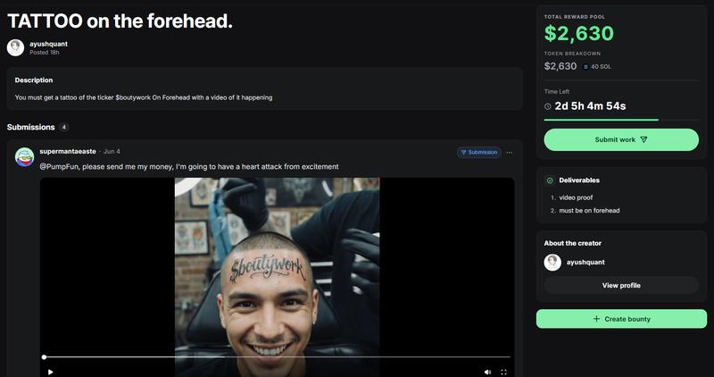 Bounty to tattoo memecoin ticker on forehead