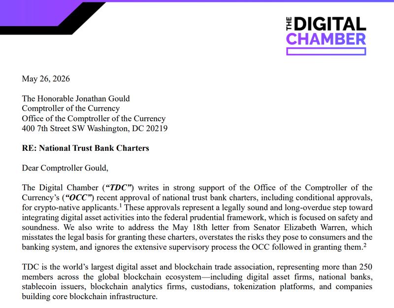 Letter from The Digital Chamber