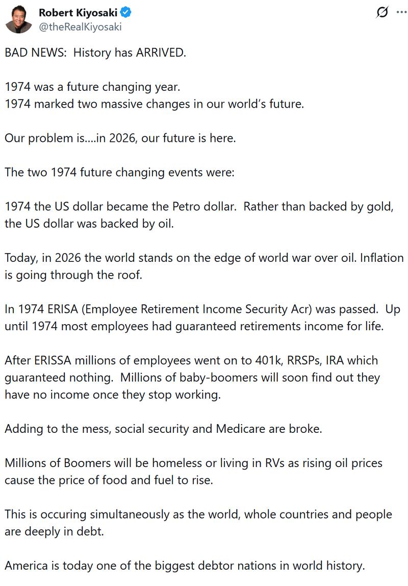 Robert Kiyosaki X post