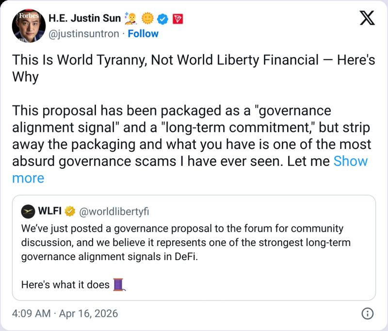 Justin Sun's post on X