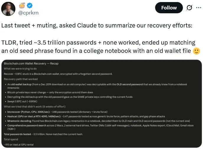 Claude AI recovery summary