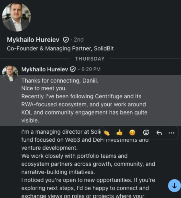 Screenshot showing Mykhailo Hureiev contact