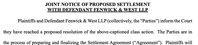 An excerpt from the joint filing on Friday stipulates that Fenwick and FTX users intended to settle