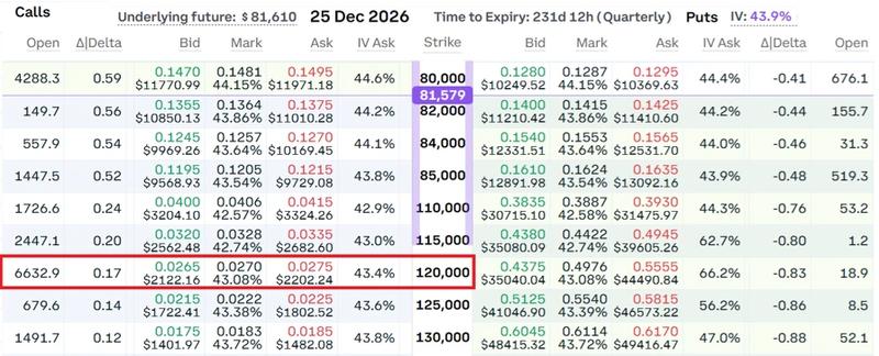 December Bitcoin options pricing at Deribit