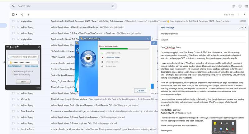 Screenshot of Jerry's email receipts of submitted job applications