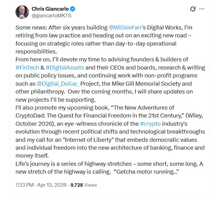 Chris Giancarlo announcement