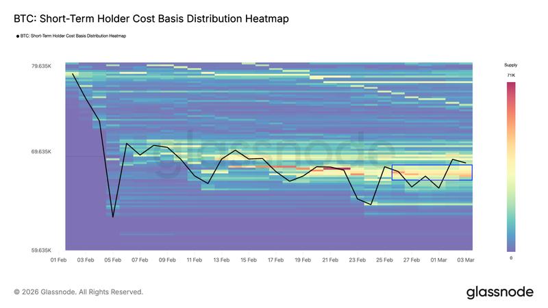 Bitcoin STH cost basis distribution heatmap