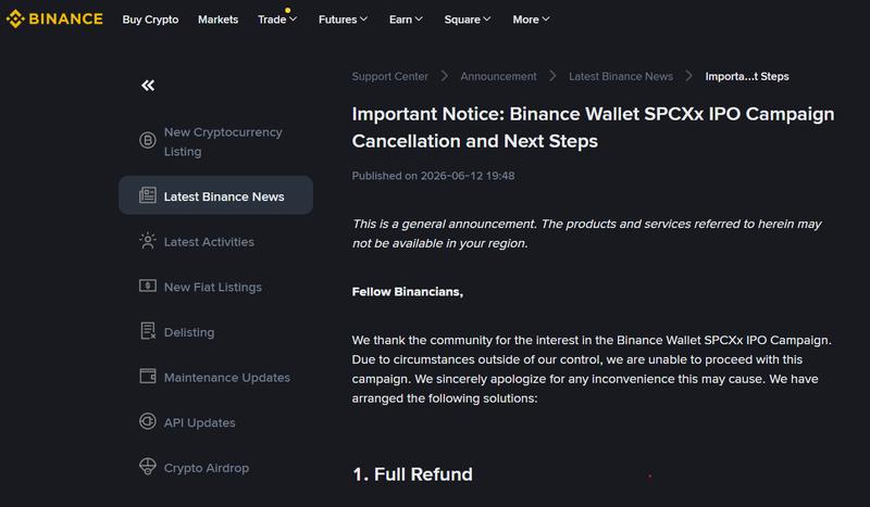Binance customer notice