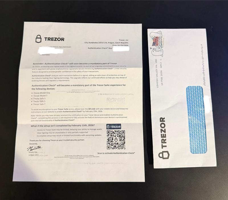 Fake letter sent to Trezor customers