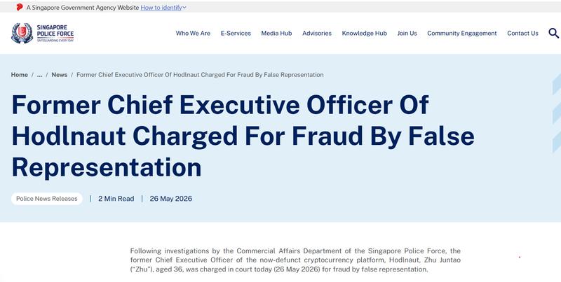 Singapore Police Force charges former Hodlnaut chief executive Zhu Juntao