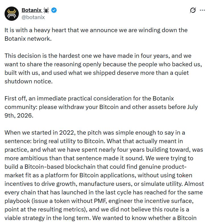Botanix shutdown notice