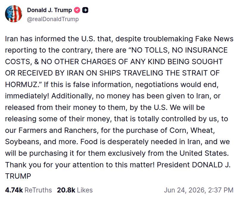 Trump Truth Social post