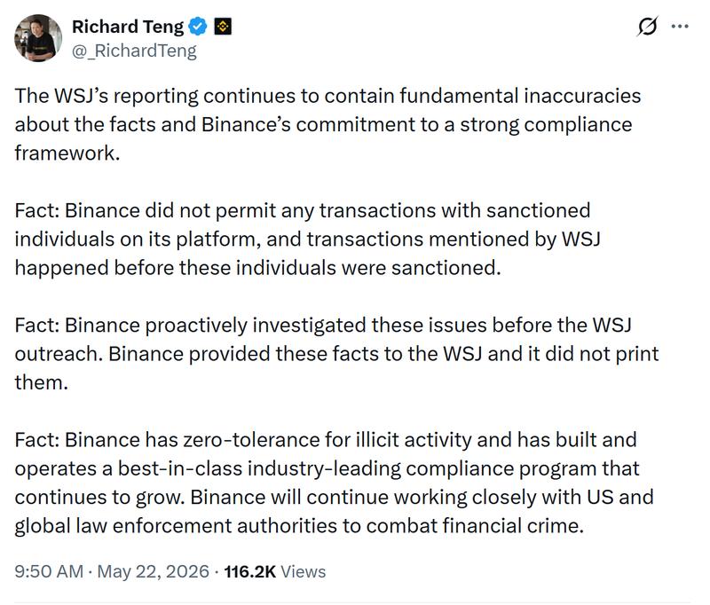 Binance CEO Richard Teng response