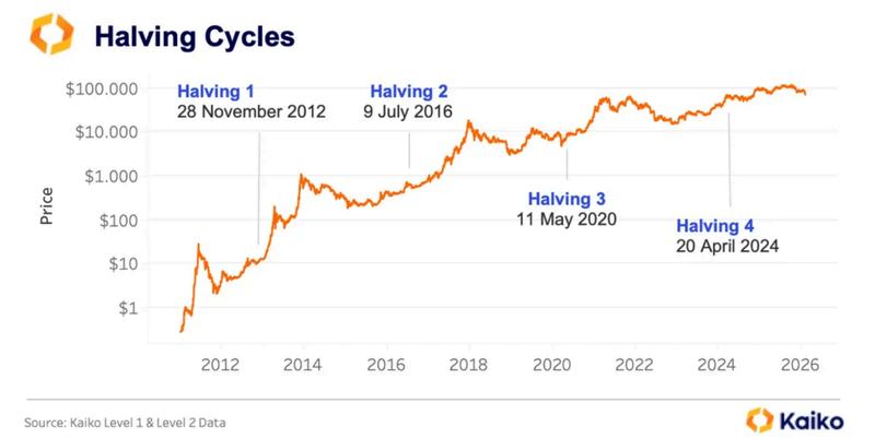 Bitcoin halving cycles, all-time chart