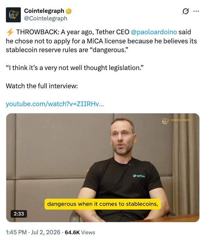 Tether MiCA compliance