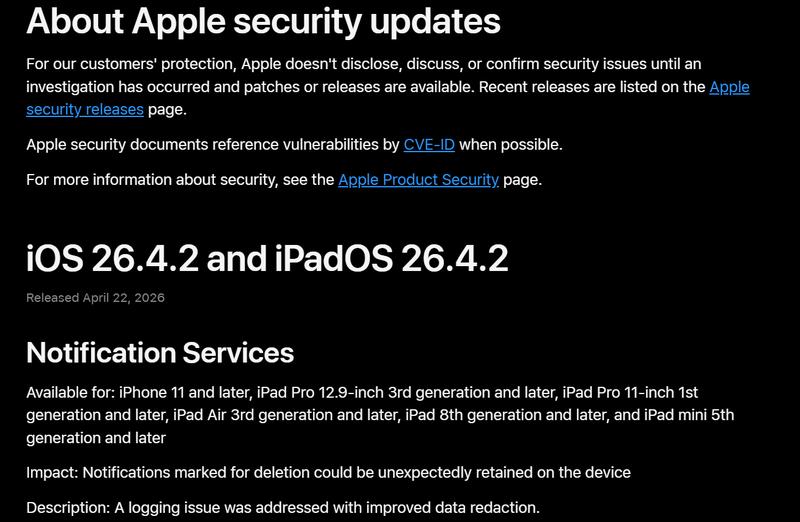 Apple's notes on the security patch