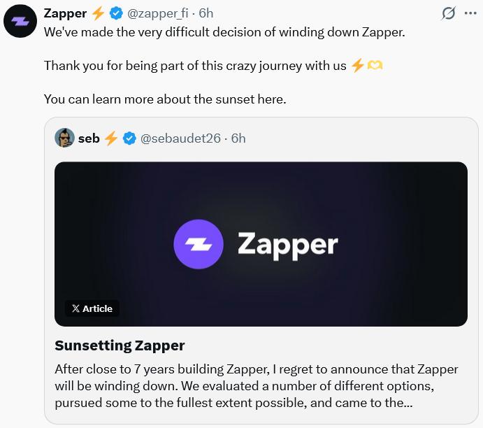 Zapper shutdown announcement