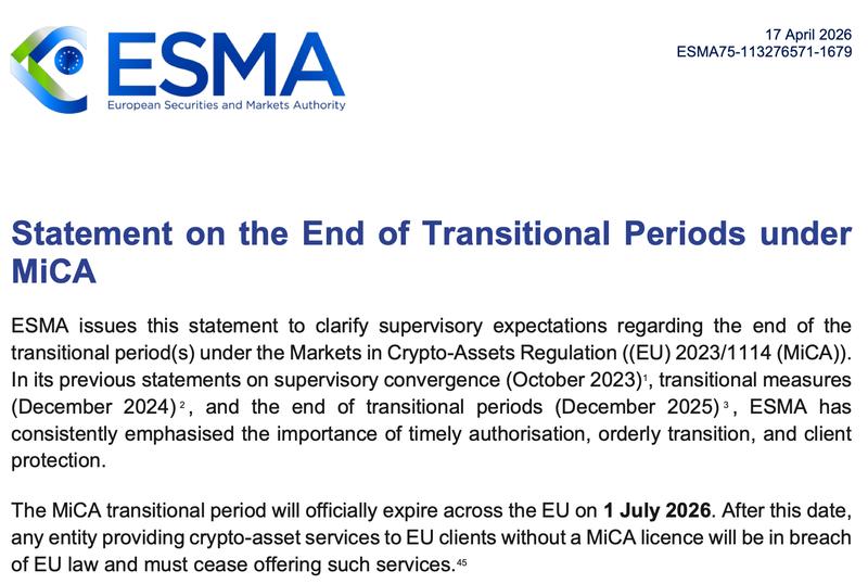 ESMA statement on transitional periods