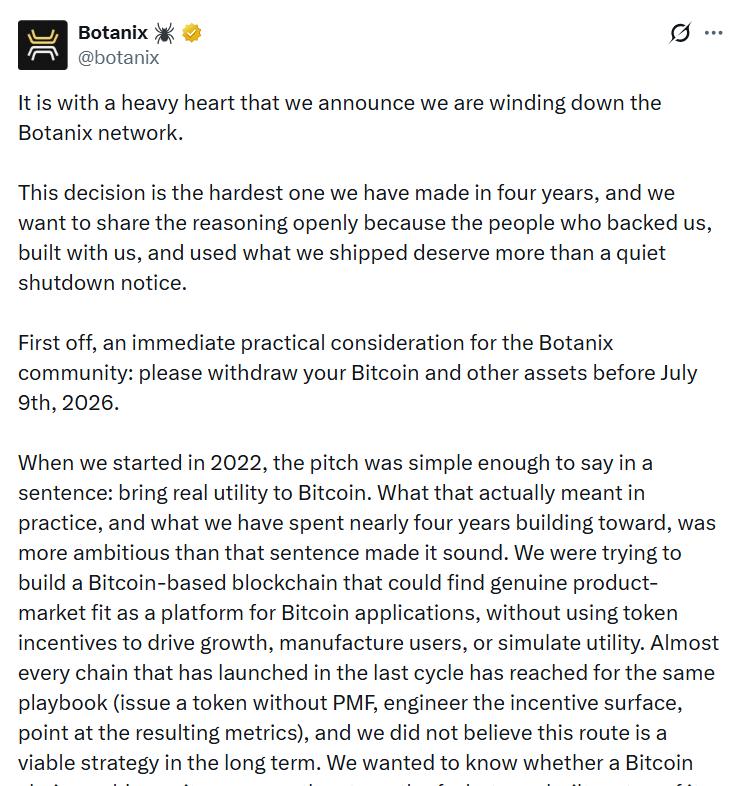 Botanix shutdown notice