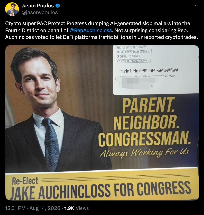 Protect Progress PAC mailer supporting Jake Auchincloss