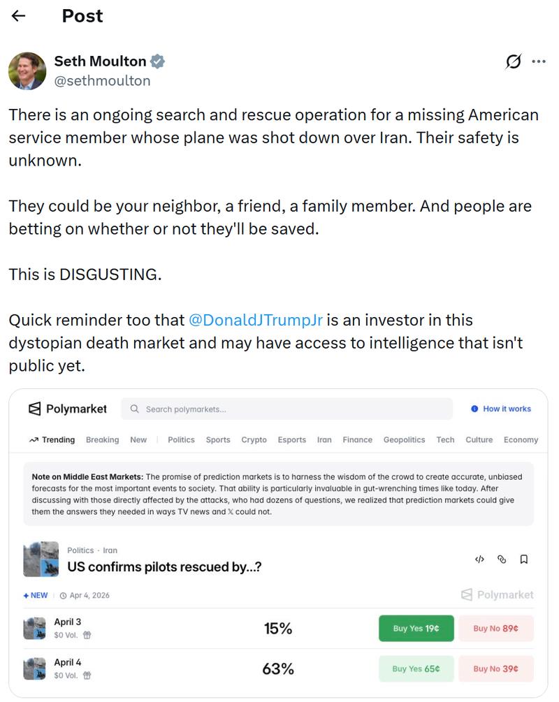 Representative criticizes Polymarket market