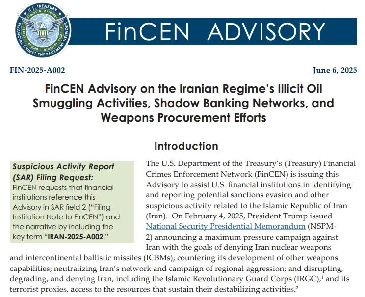 June 2025 FinCEN Advisory on Iranian Shadow Banking Networks