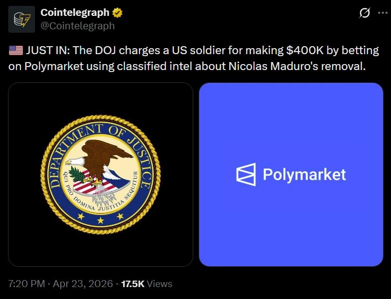 Cointelegraph post about insider trading incident